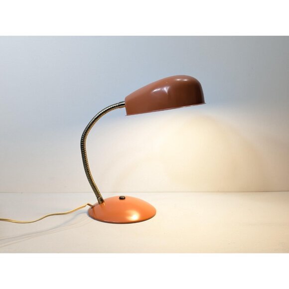 MCM Orange Gooseneck desk lamp, vintage retro home decor - Picture 2 of 10